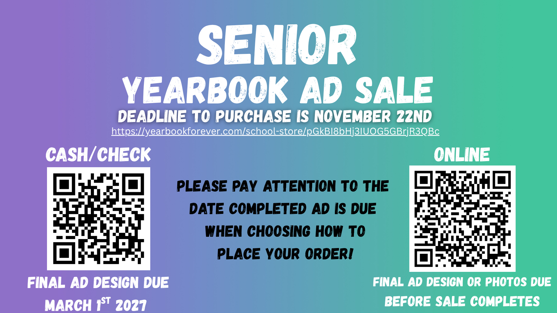 Senior Ad's for sale - Deadline Nov. 22nd